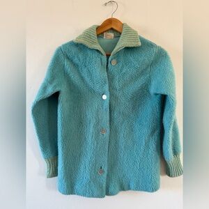 Vintage 70’s Cozy Blue Fuzzy Jacket with Knit Collar Size Small